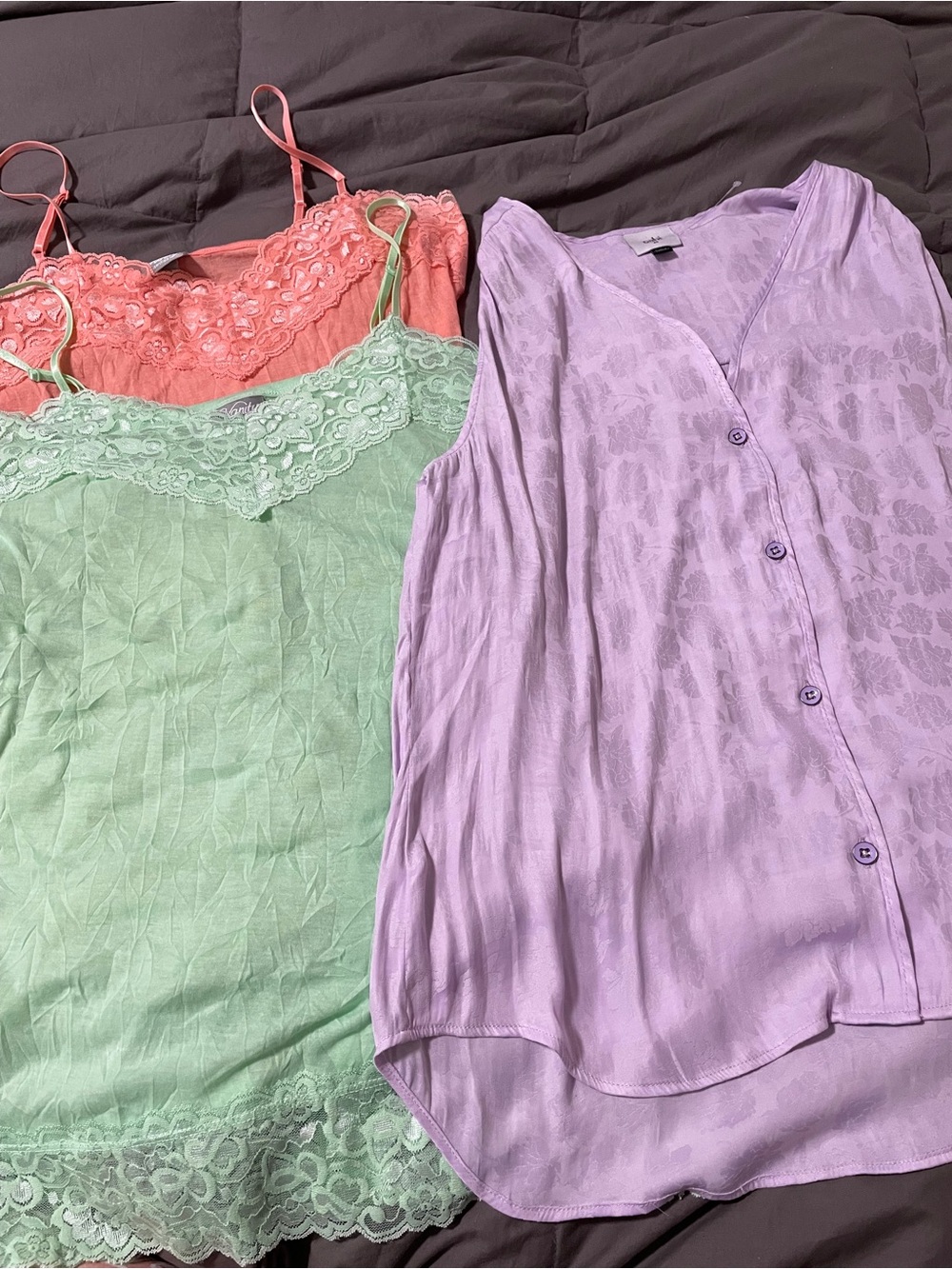 3 NWOT Cabi/Vanity Coral & Mint Green Lace Camisole size M/womens top/nightie